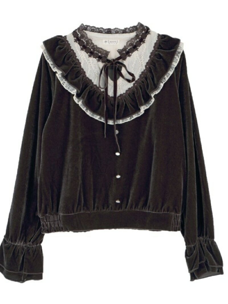 【SALE／15%OFF】axes femme (W)フリルベロアプルオーバー アクシーズファム トップス その他のトップス ブラウン ブラック ピンクのサムネイル