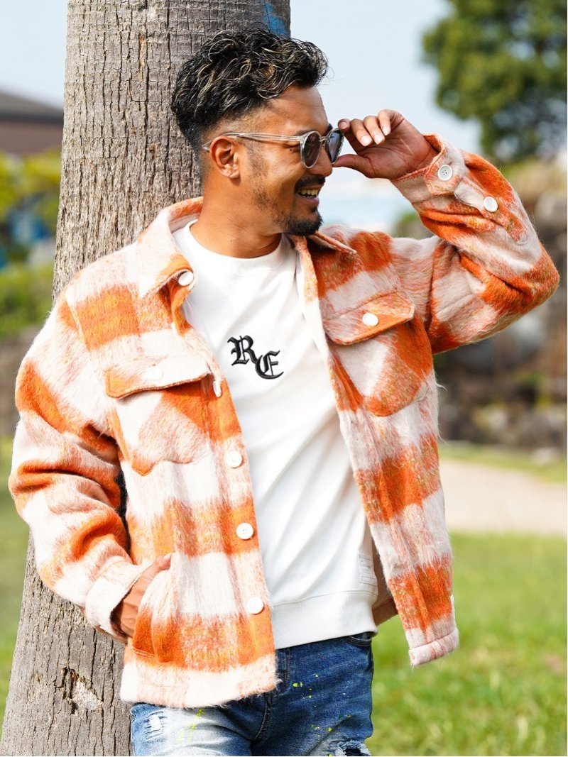 WHIM ROTH WhimROTH/(M)Big Tartan Checked CPO アダムスジャグラー ジャケット・アウター カバーオール・ワークジャケット イエロー オレンジ【送料無料】