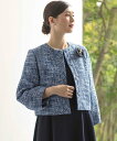【SALE/50%OFF】組曲 L 【KUMIKYOKU NAVY】マカロンツイード ジャケット クミキョク ジャケット・アウター ノーカラージャケット ネイビー ピンク【送料無料】