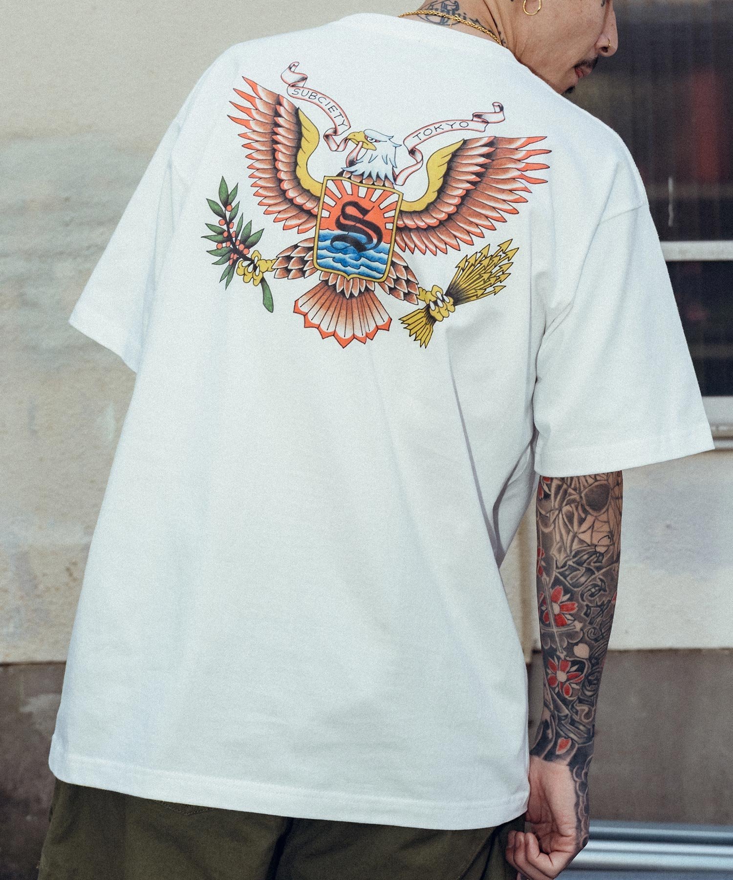 Subciety 1dollar eagle tee サブサエティ トップス カットソー・Tシャツ ネイビー ホワイト ブラック