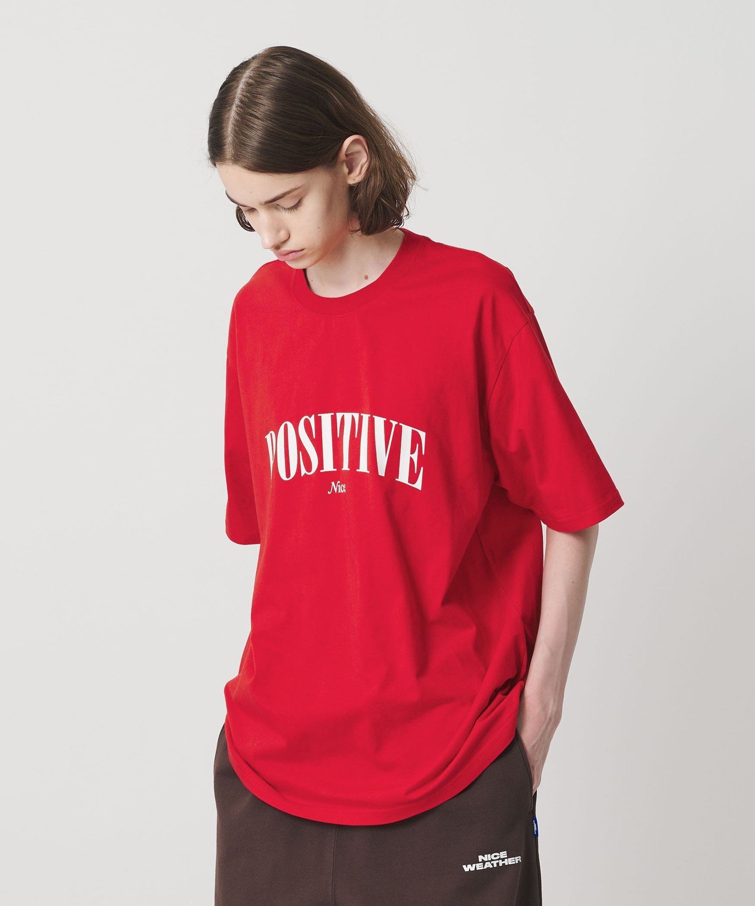 NICE WEATHER ＜NICE WEATHER＞POSITIVE ショートスリーブ Tシャツ ビューティー＆ユース ユナイテッドアローズ トップス カットソー・Tシャツ レッド ネイビー