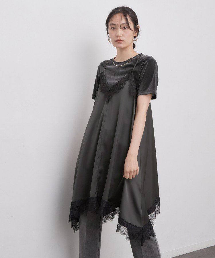 OPAQUE.CLIP サテンレース キャミワンピース【洗濯機OK】 オペークドットクリップ ワンピース・ドレス その他のワンピース・ドレス ベージュ グレー