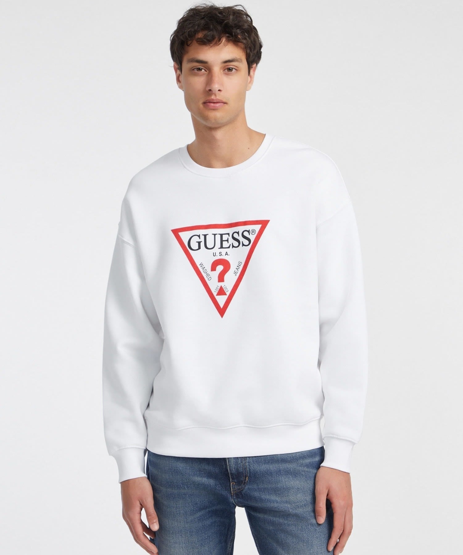GUESS JEANS トップス スウェット(M)Iconic Triangle Sweat ゲス トップス スウェット・トレーナー グレー ブラック ホワイト