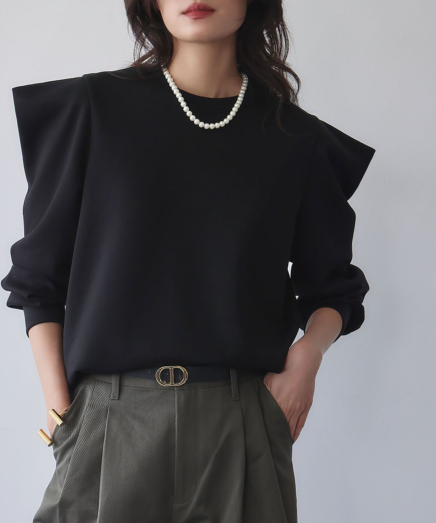 【SALE／20%OFF】ELFRANK ダンボール パワーショルダー カットソー プルオーバー ガール トップス カットソー・Tシャツ ブラック レッド【送料無料】のサムネイル