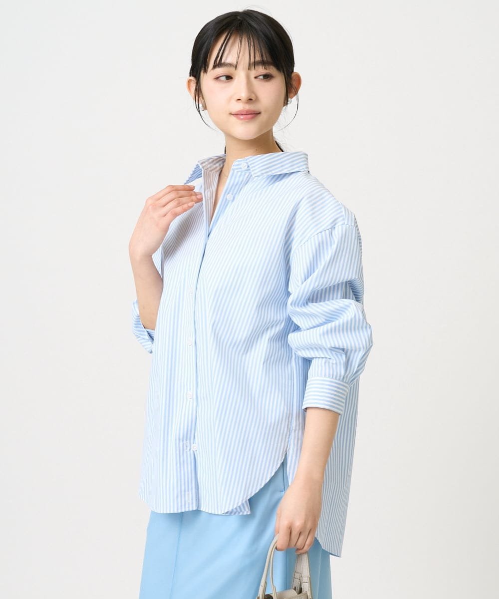 MK MICHEL KLEIN（小さいサイズ） 【小さいサイズ】コットン混ベーシックシャツ(ストライプ)/接触冷感/防シワ/洗濯機で洗える メゾンドゥサンク トップス シャツ・ブラウス【送料無料】