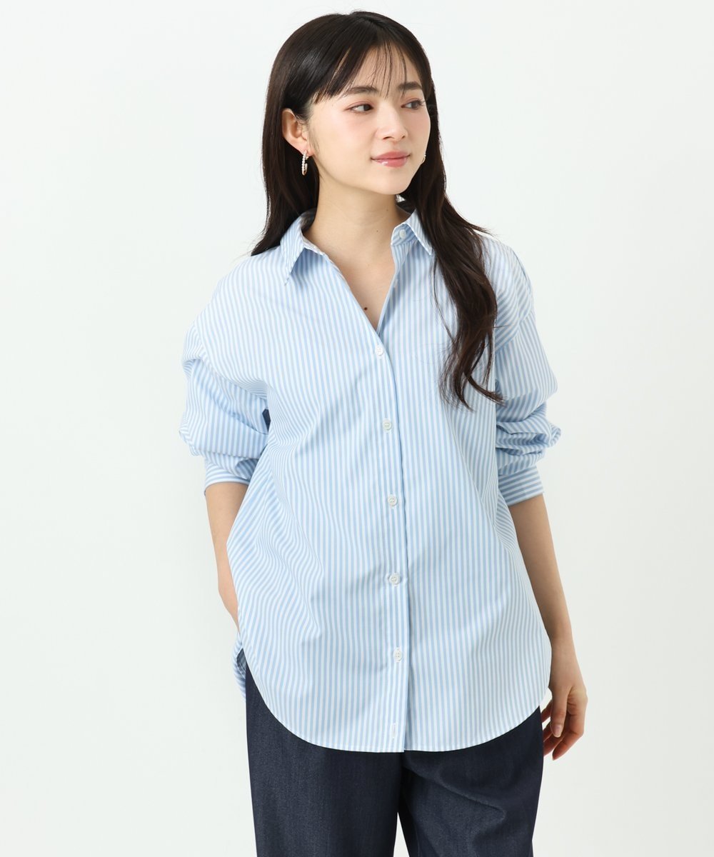 MK MICHEL KLEIN（小さいサイズ） 【小さいサイズ】コットン混ベーシックシャツ(ストライプ)/接触冷感/防シワ/洗濯機で洗える メゾンドゥサンク トップス シャツ・ブラウス【送料無料】