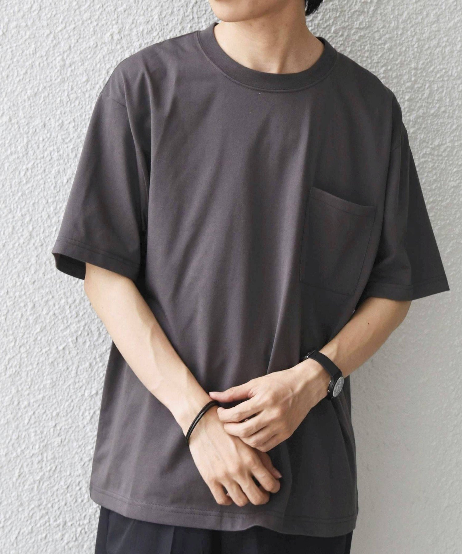 SHIPS any:＜接触冷感/吸水速乾/UVカット/遮熱＞Raylock ダブルフェイス ポケット Tシャツ シップス トップス カットソー・Tシャツ グレー ネイビー