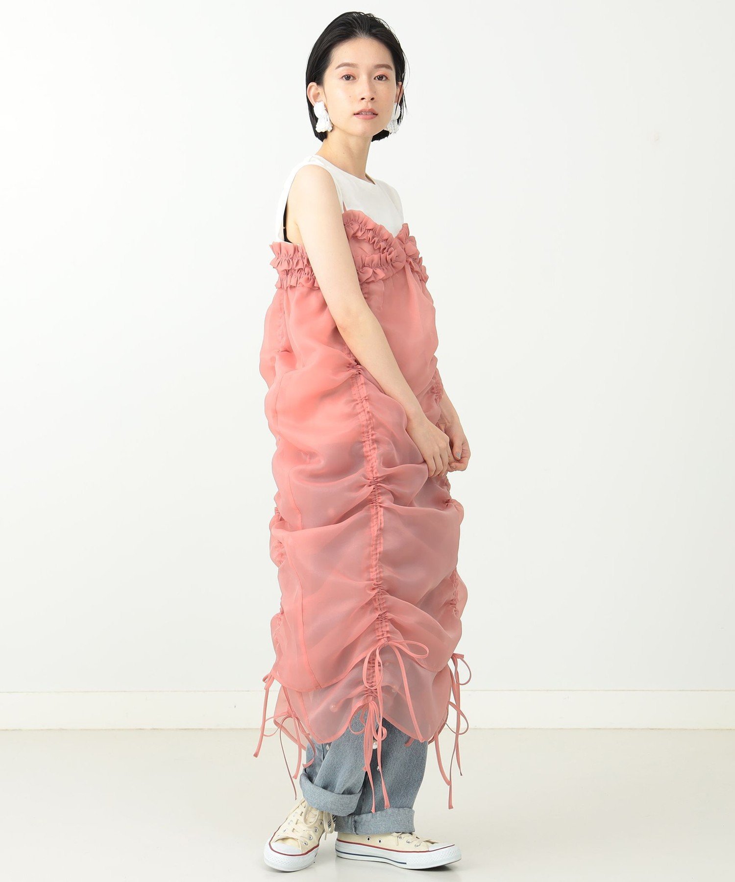 【SALE／60%OFF】CAROLINA GLASER 【8/8再値下げ】CAROLINA GLASER / オーガンジーワンピース　24SS カロリナ グレイサー ワンピース・ドレス ワンピース ピンク ベージュ【送料無料】のサムネイル