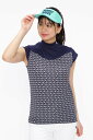 PEARLY GATES セミダブルベアワッフル フレンチスリーブ風 モックネックカットソー <ボール&クラブ柄> パーリーゲイツ トップス その他のトップス【...