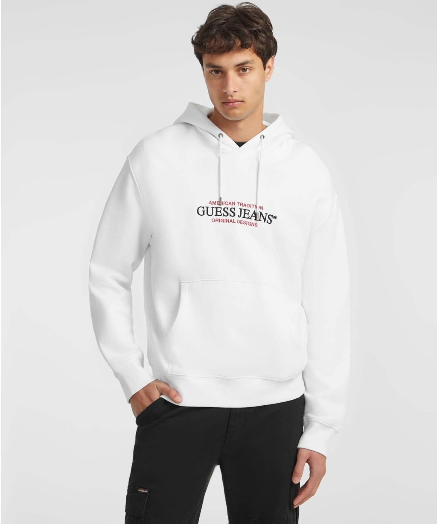 GUESS JEANS パーカー(M)America Trad Sweat ゲス トップス スウェット・トレーナー ブラック ホワイト ネイビー