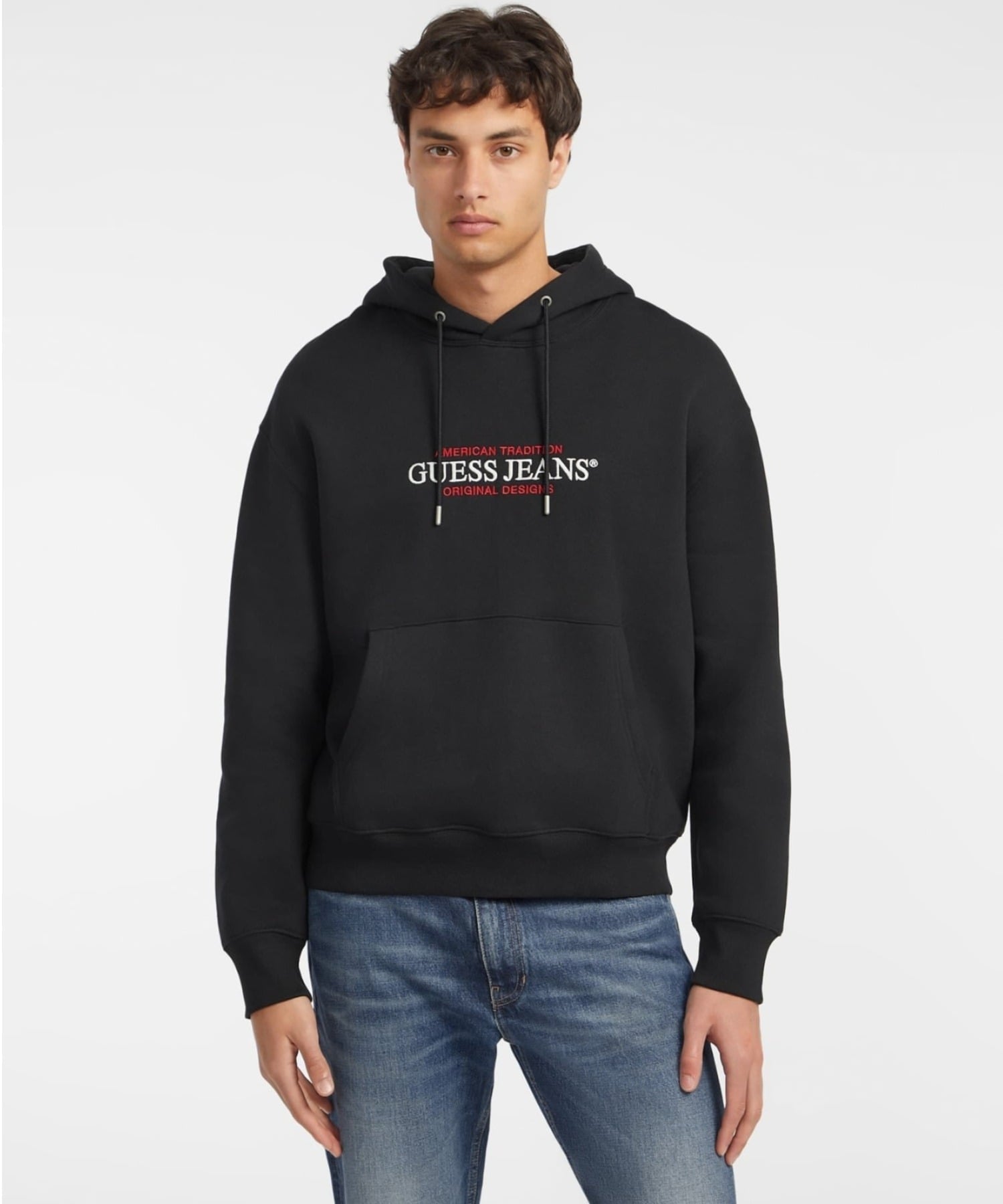 GUESS JEANS パーカー(M)America Trad Sweat ゲス トップス スウェット・トレーナー ブラック ホワイト ネイビー