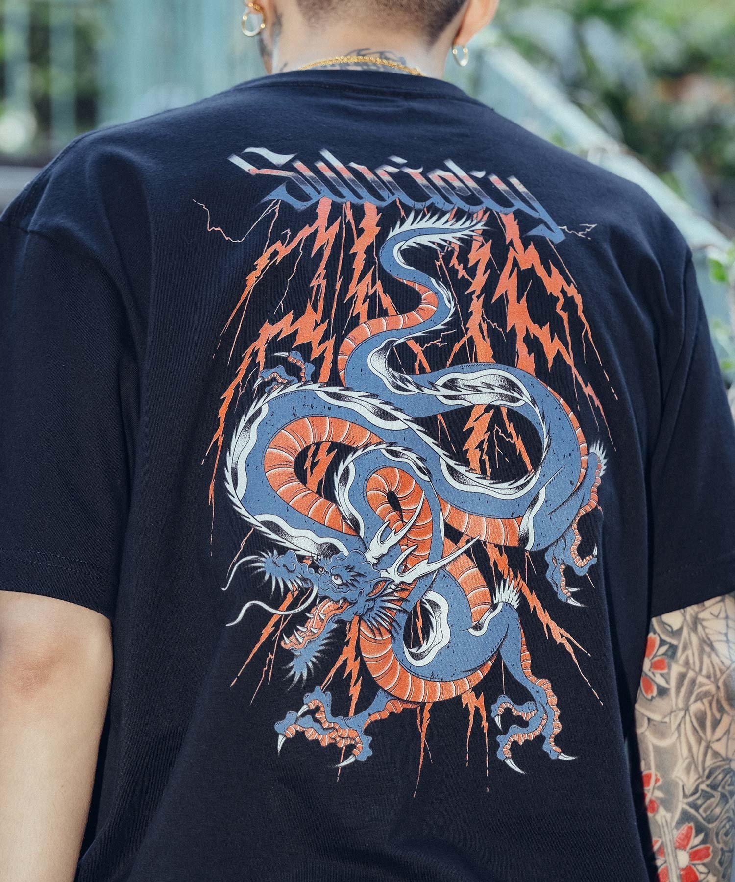 Subciety Eastern dragon Tee サブサエティ トップス カットソー・Tシャツ ブラック グレー ホワイト