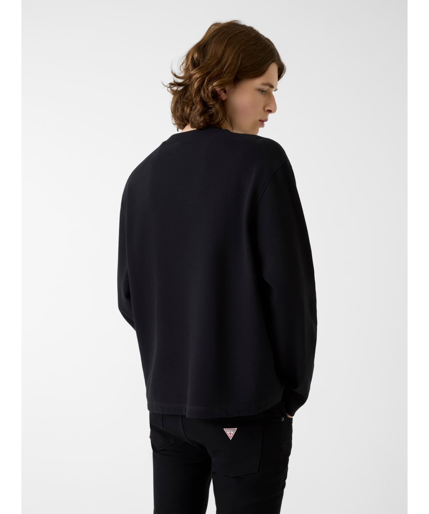 GUESS JEANS GUESS JEANS 長袖Tシャツ (M)BOXY Cropped Ottoman ゲス トップス カットソー・Tシャツ ブラック ホワイト【送料無料】