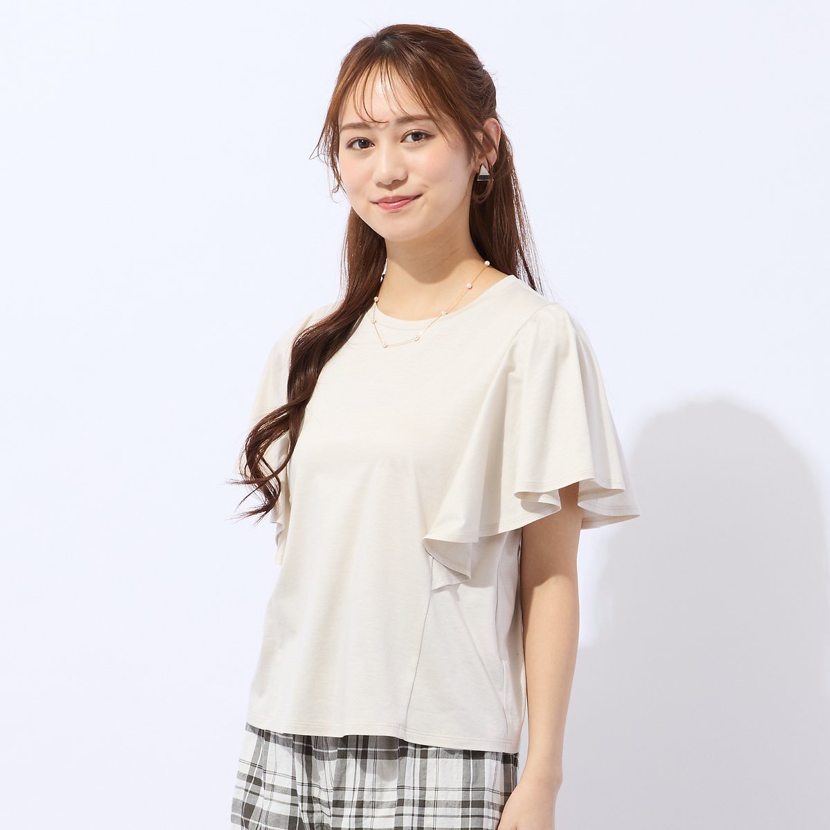 Liliane Burty Eclat 【洗える・接触冷感】ラッフルスリーブTシャツ リリアンビューティ エクラ トップス カットソー・Tシャツ グリーン ベージュ ネイビー