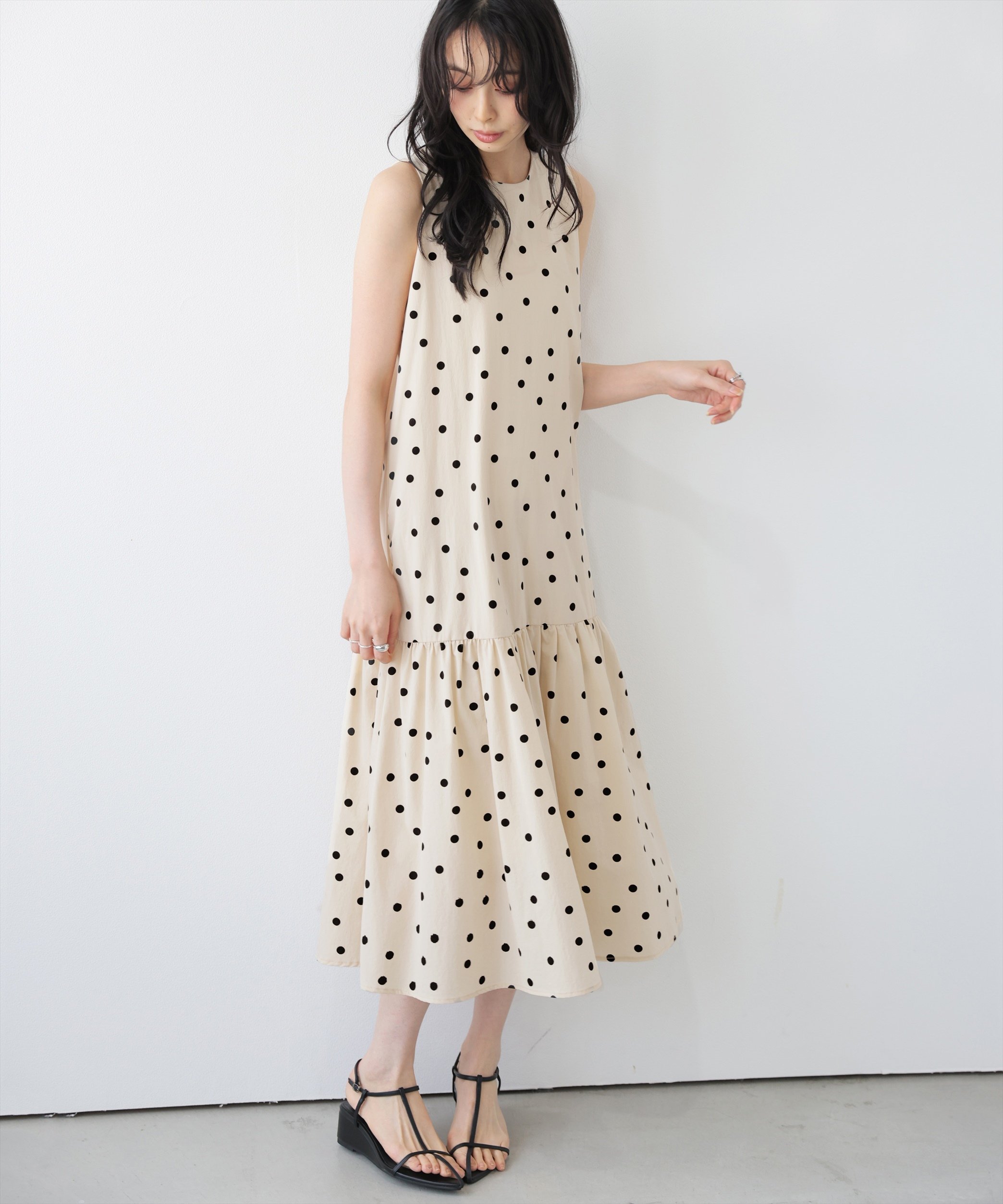 La-gemme ドットノースリーブワンピース ラジュール ワンピース・ドレス ワンピース ホワイト