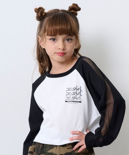 X-girl Stages 【TBSドラマ フェイクマミー 着用アイテム】メッシュ肩ラインショート丈長袖Tシャツ ナルミヤオンライン トップス カットソー・Tシャツ パープル【送料無料】のサムネイル