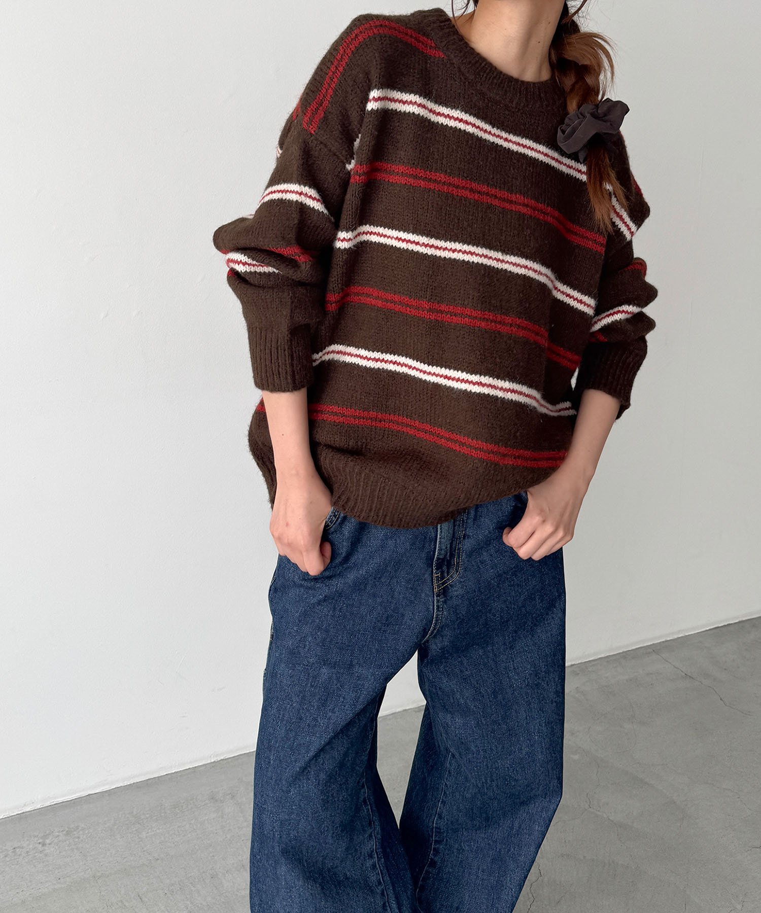 El mar El mar マルチボーダーニット キャナルジーン トップス ニット ブルー ブラウン グレー【送料無料】のサムネイル