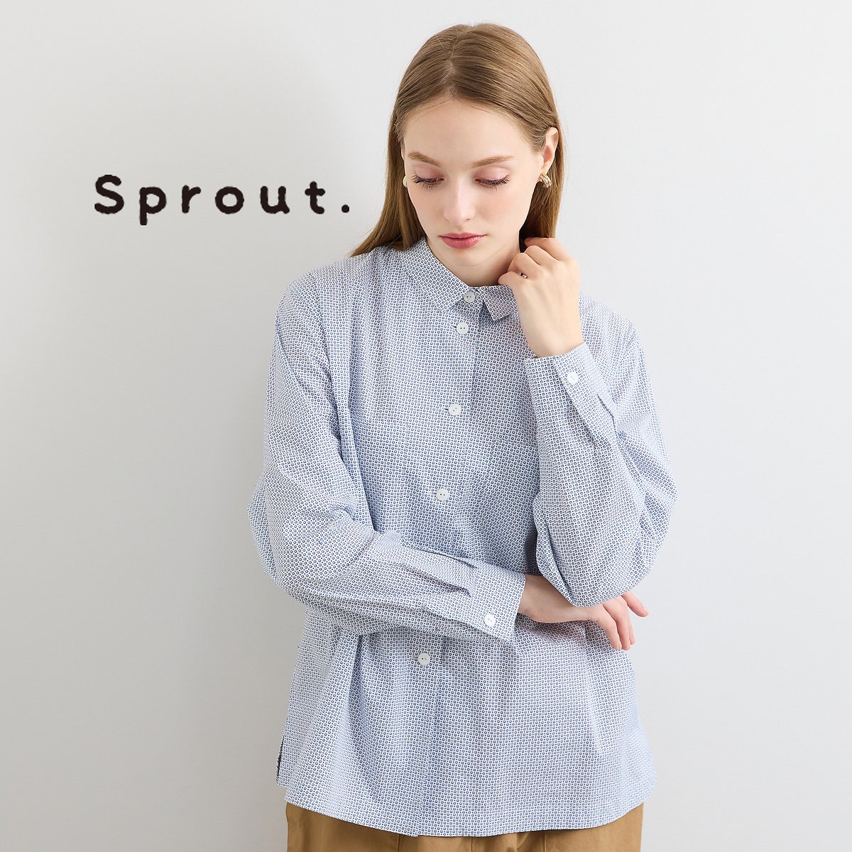 Liliane Burty 【Sprout./M~4L】イタリア製素材ドット/ボールプリントブラウス リリアンビューティ トップス シャツ・ブラウス ネイビー ホワイト