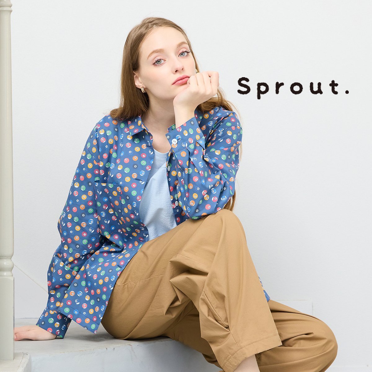 Liliane Burty 【Sprout./M~4L】イタリア製素材ドット/ボールプリントブラウス リリアンビューティ トップス シャツ・ブラウス ネイビー ホワイト