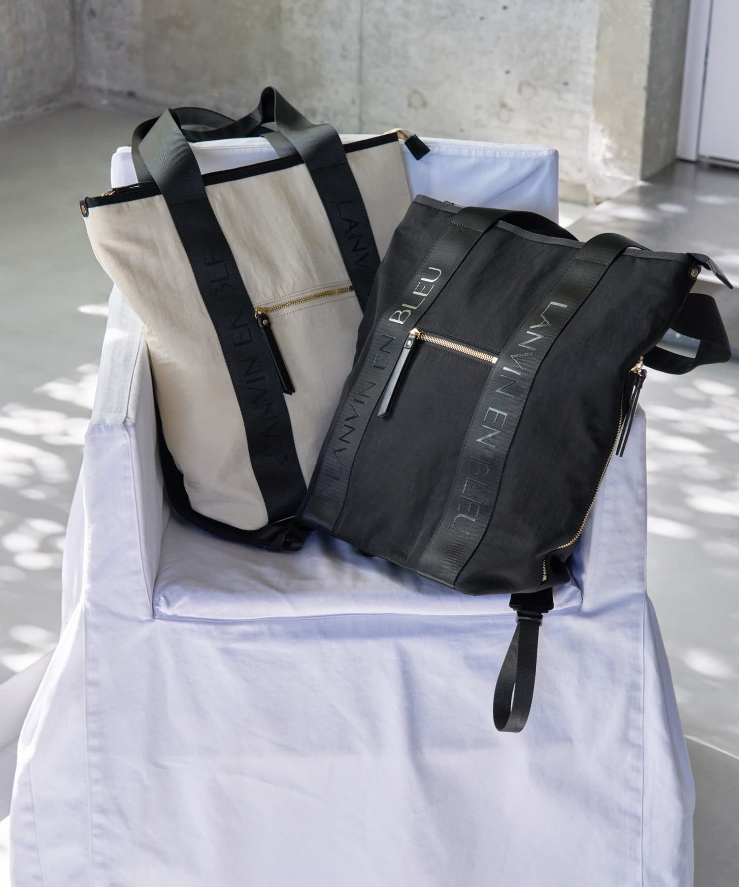 LANVIN en Bleu ロゴテープ2wayリュック ランバンオンブルー バッグ その他のバッグ ベージュ ブラック【送料無料】