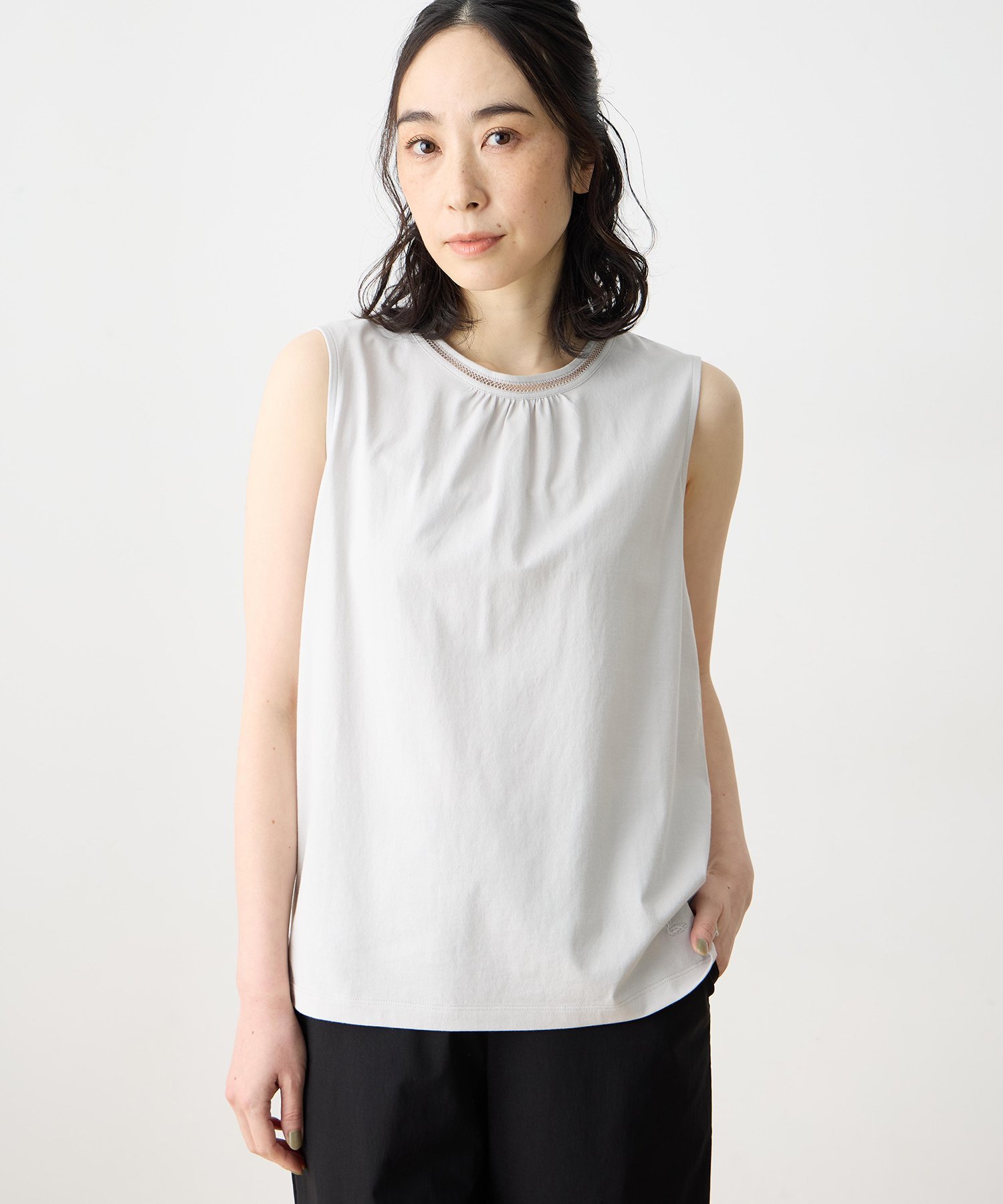 DECOY ひやさらダブルピコタンクトップ【冷感】【UVカット】 デコイシンス1981 トップス ノースリーブ・タンクトップ ネイビー ホワイト グレー ブルー