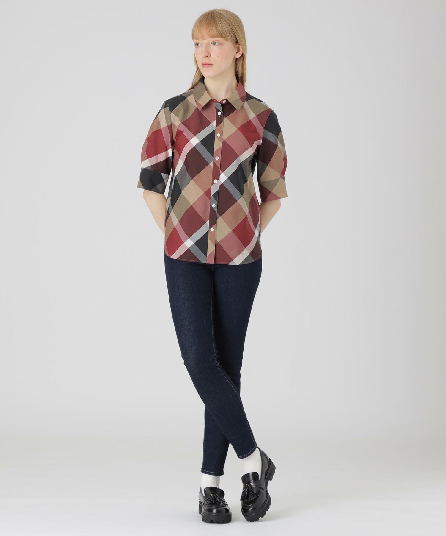 【一部店舗限定】クレストブリッジチェックブラウス ブルーレーベル / ブラックレーベル・クレストブリッジ トップス シャツ・ブラウス ベージュ レッド