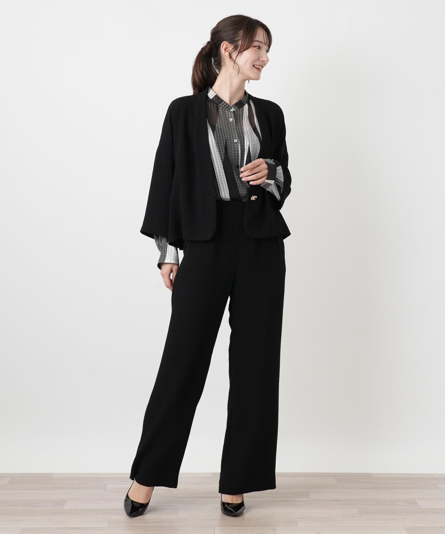 Leilian 七分袖ジャケット【ROCHAS Premiere】 レリアン ジャケット・アウター テーラードジャケット・ブレザー ブラック