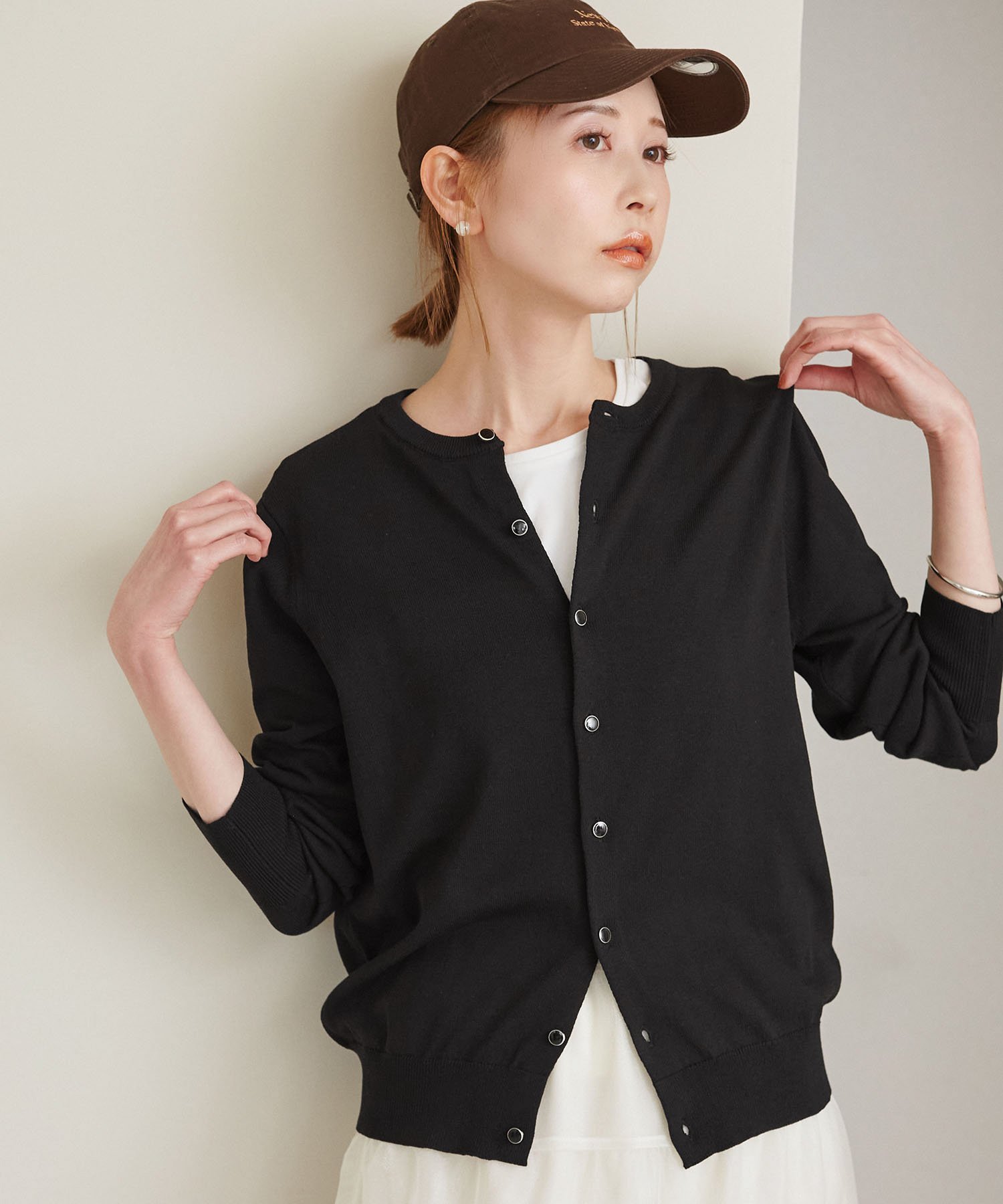 ROPE' PICNIC クルーネックニットカーディガン/UVカット・吸水速乾・マシンウォッシャブル ロペピクニック トップス カーディガン レッド ベージュ ブラック ホワイト【送料無料】のサムネイル