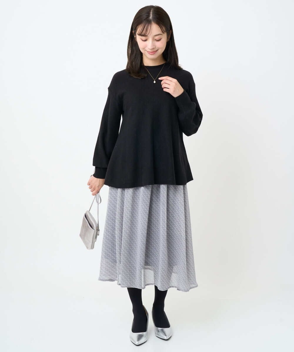 MK MICHEL KLEIN（小さいサイズ） 【小さいサイズ】チェック柄シフォンスカート/洗濯機で洗える メゾンドゥサンク スカート ロング・マキシスカート ブラック グレー