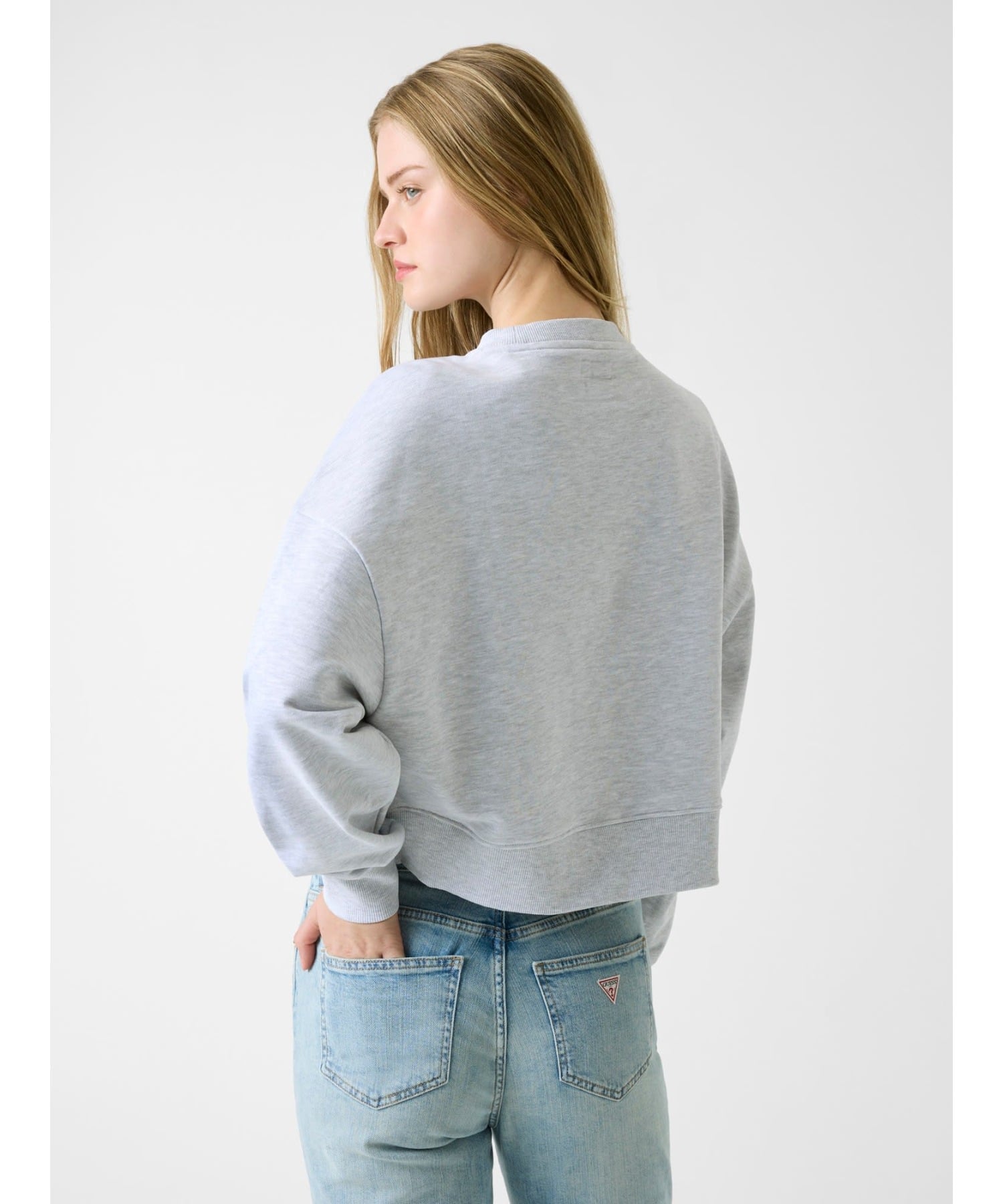 GUESS JEANS スウェット (W)EMB Cropped Crew ゲス トップス スウェット・トレーナー グレー