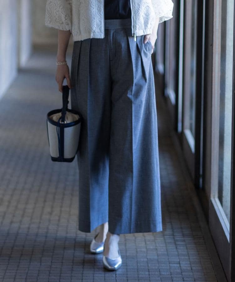 Cotton - 【SALE／30%OFF】Reflect ダンガリーワイドパンツ リフレクト パンツ その他のパンツ ブルー ブラック【送料無料】