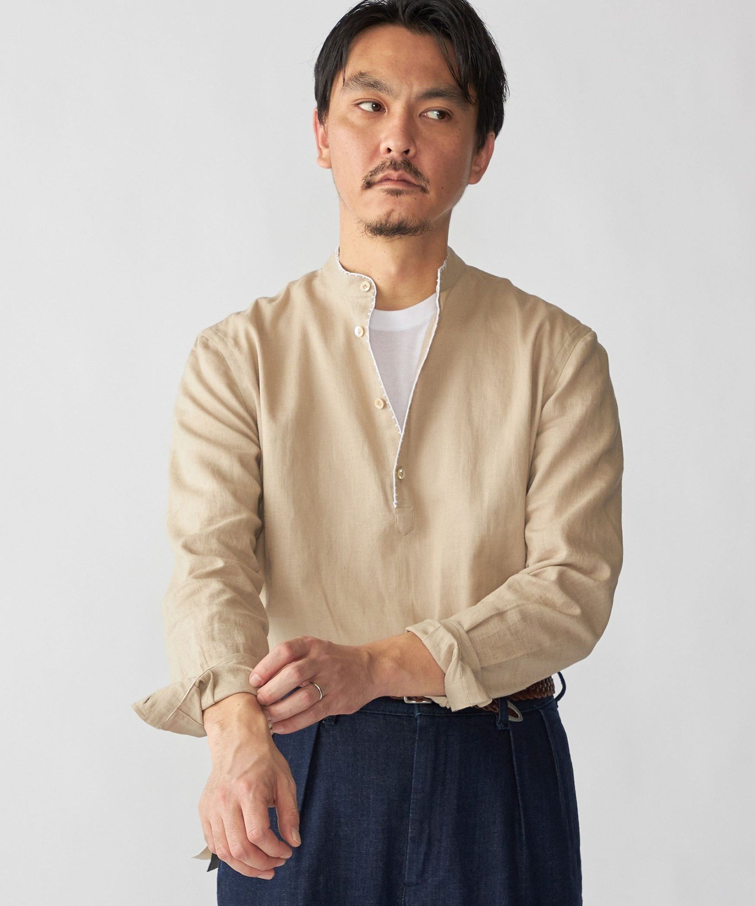 SHIPS MEN 【SHIPS別注】Errico Formicola: エンブロイダリー リネン ソリッド シャツ シップス トップス シャツ・ブラウス ベージュ グリーン【送料無料】