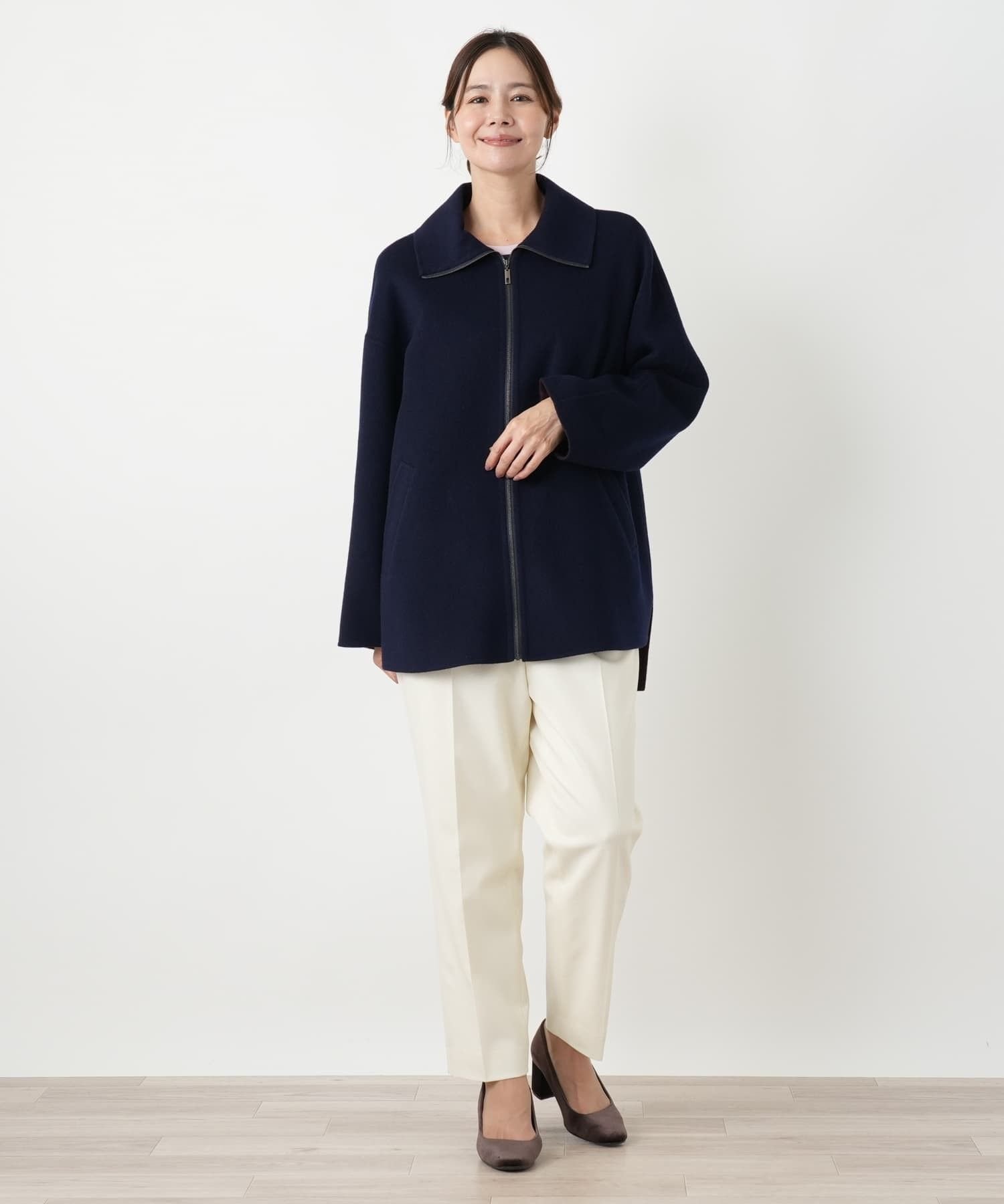 Leilian PLUS HOUSE コート レリアン プラスハウス ジャケット・アウター ステンカラーコート ブラウン ネイビー