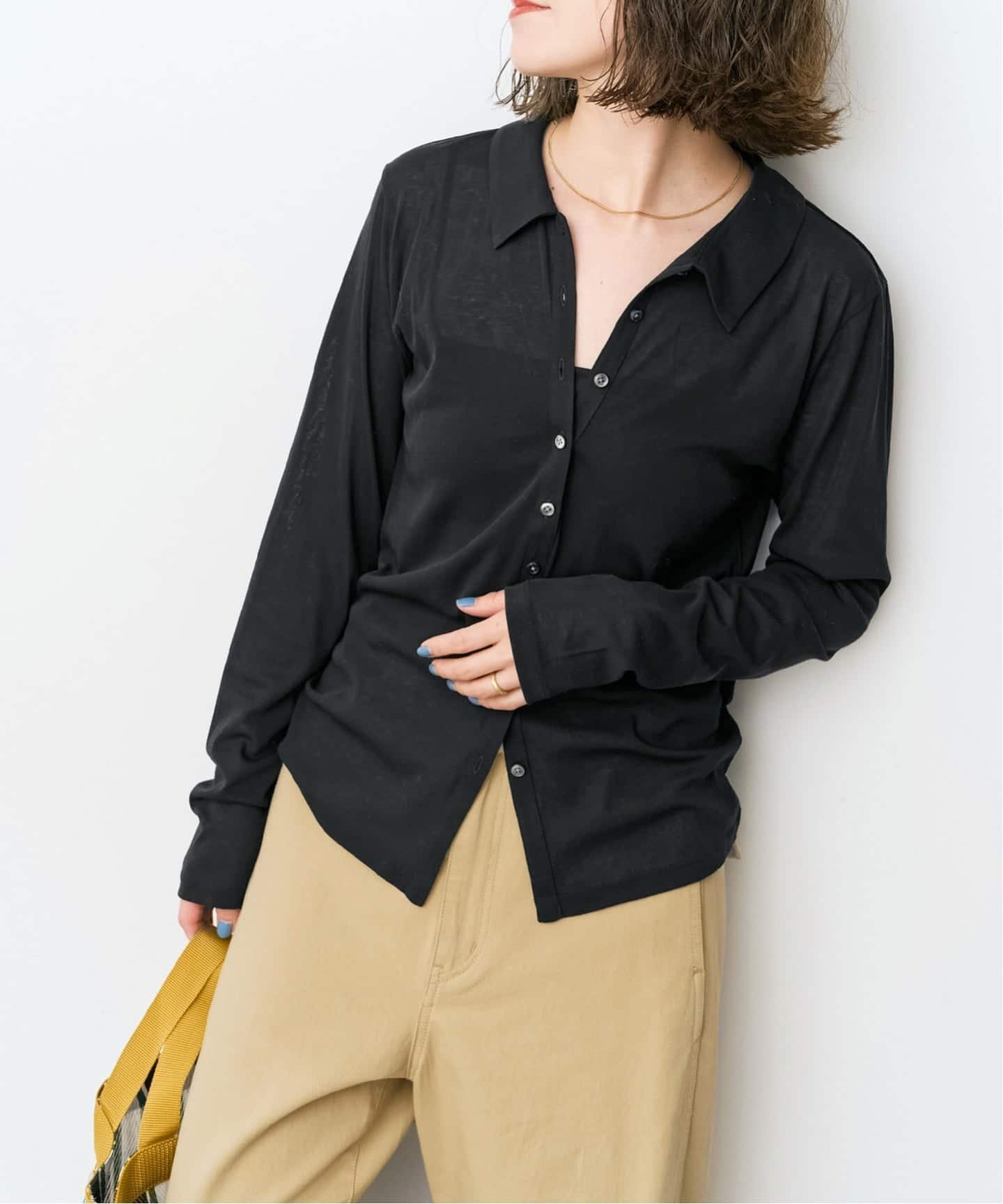 Other - Spick & Span 《接触冷感》シアーシャツカットソー スピックアンドスパン トップス カットソー・Tシャツ ブラック ベージュ【送料無料】