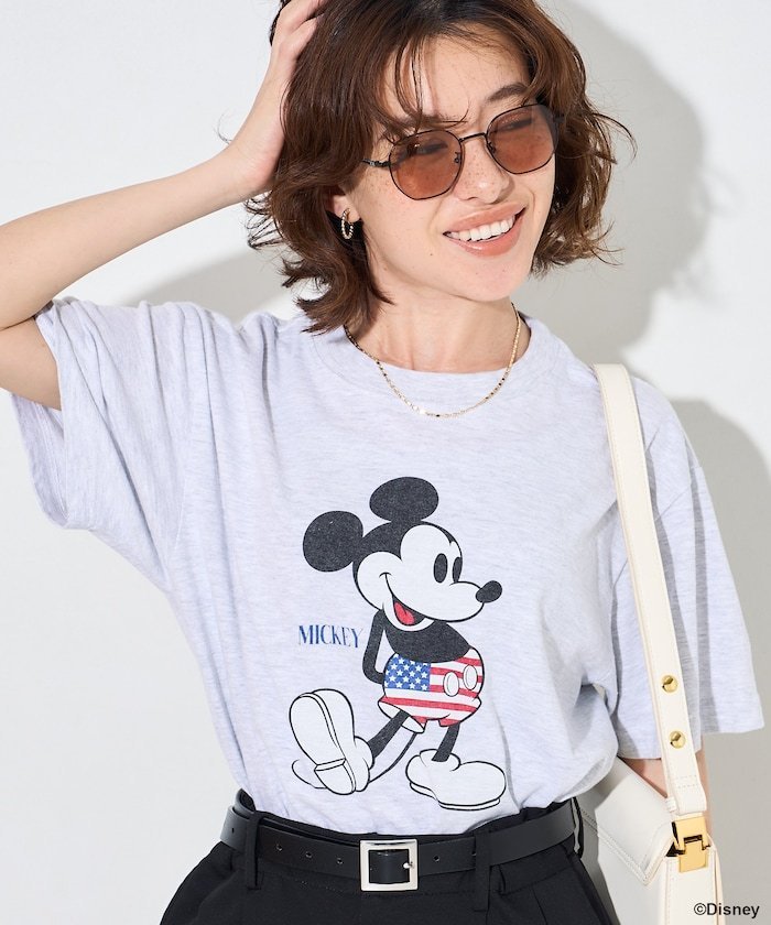 【MICKEY MOUSE】プリントTシャツ フリークスストア トップス カットソー・Tシャツ ホワイト