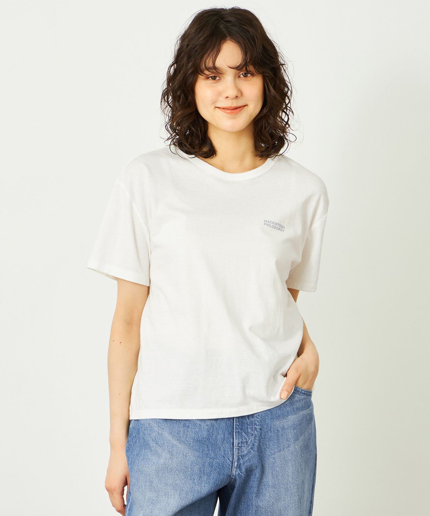 GREY LABEL リネンミックスロゴTシャツ マッキントッシュ フィロソフィー トップス カットソー・Tシャツ ホワイト ブラック グリーン ブルー ブラウン パープル ピンク