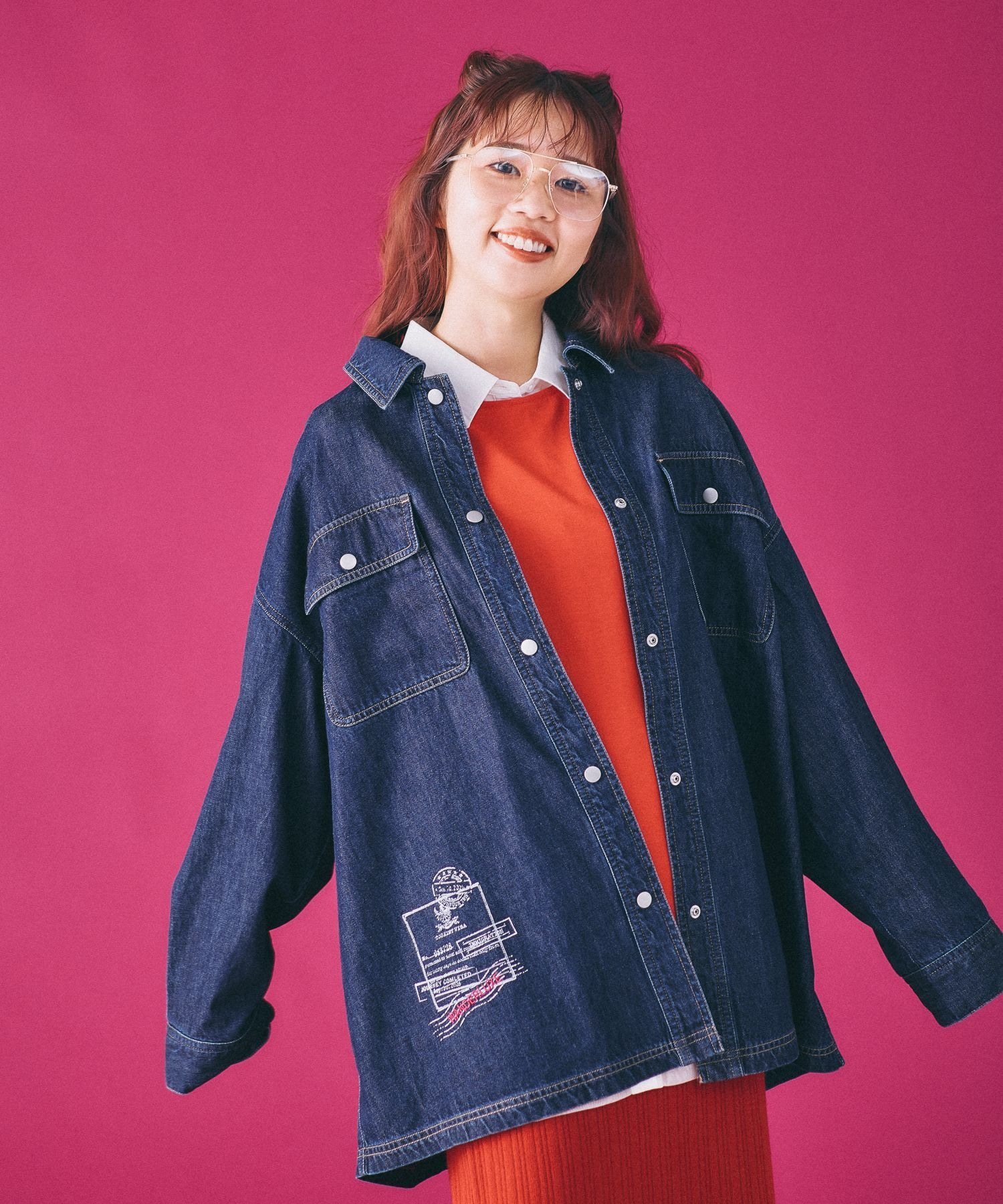 LEPSIM デニムBIGスナップボタンシャツ レプシィム トップス シャツ・ブラウス カーキグリーン ブルー ピンク ブラック
