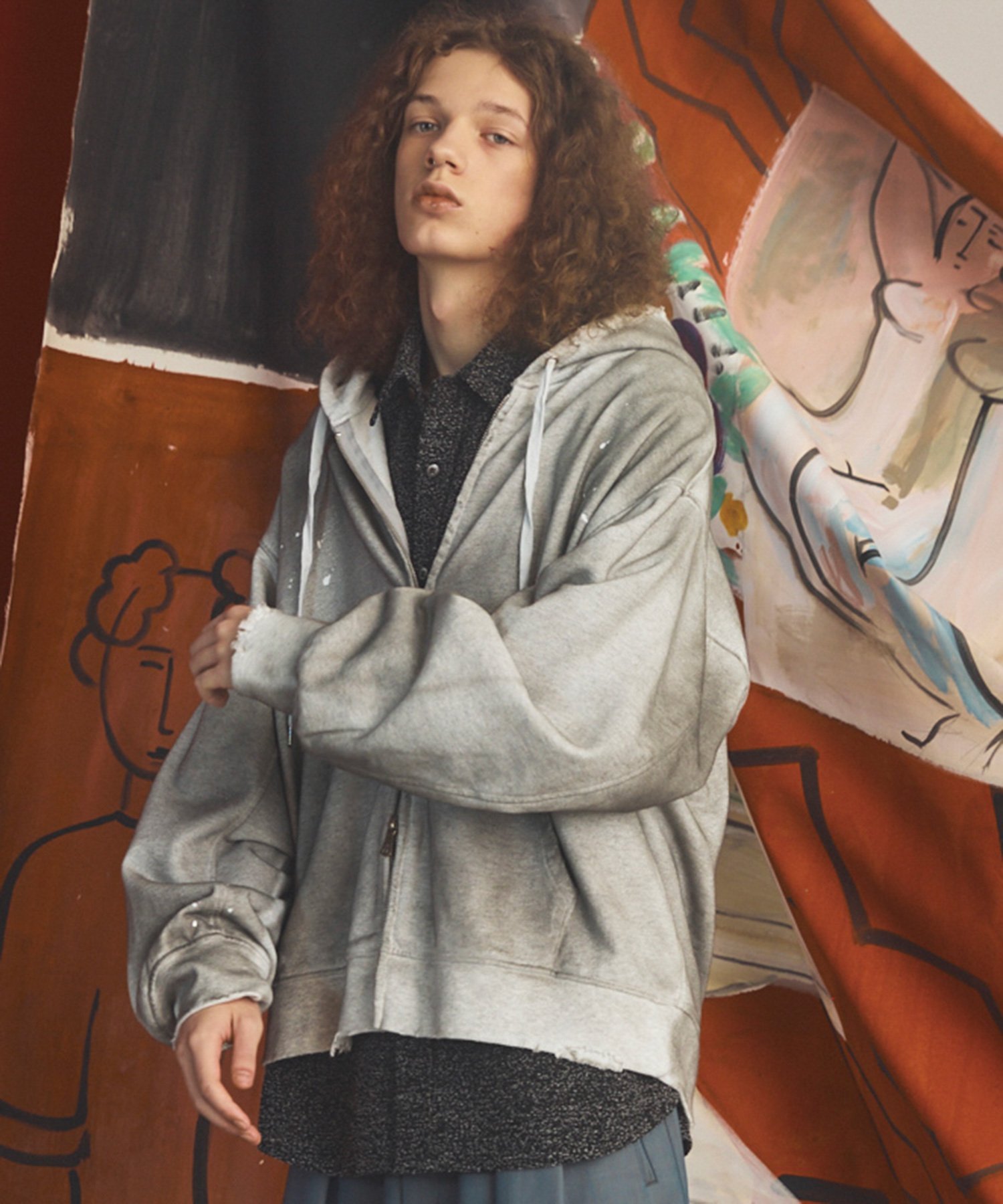 MAISON SPECIAL Destroy Damage Prime-Over Zip-Up Hoodie メゾンスペシャル トップス パーカー・フーディー ブラック ネイビー グレー【送料無料】