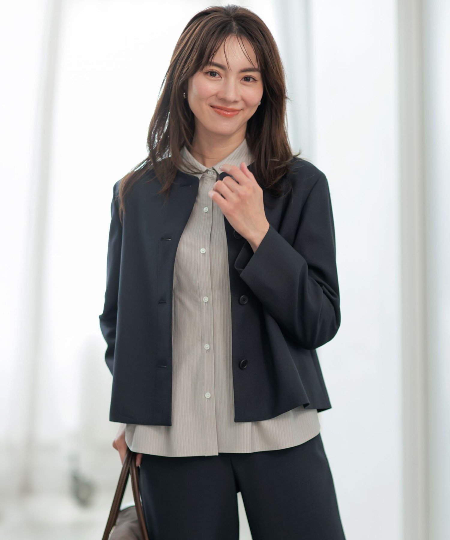 J.PRESS 【オンオフ使える】MULTI DRY クロス ノーカラー ジャケット ジェイプレス ジャケット・アウター ノーカラージャケット ネイビー グレー