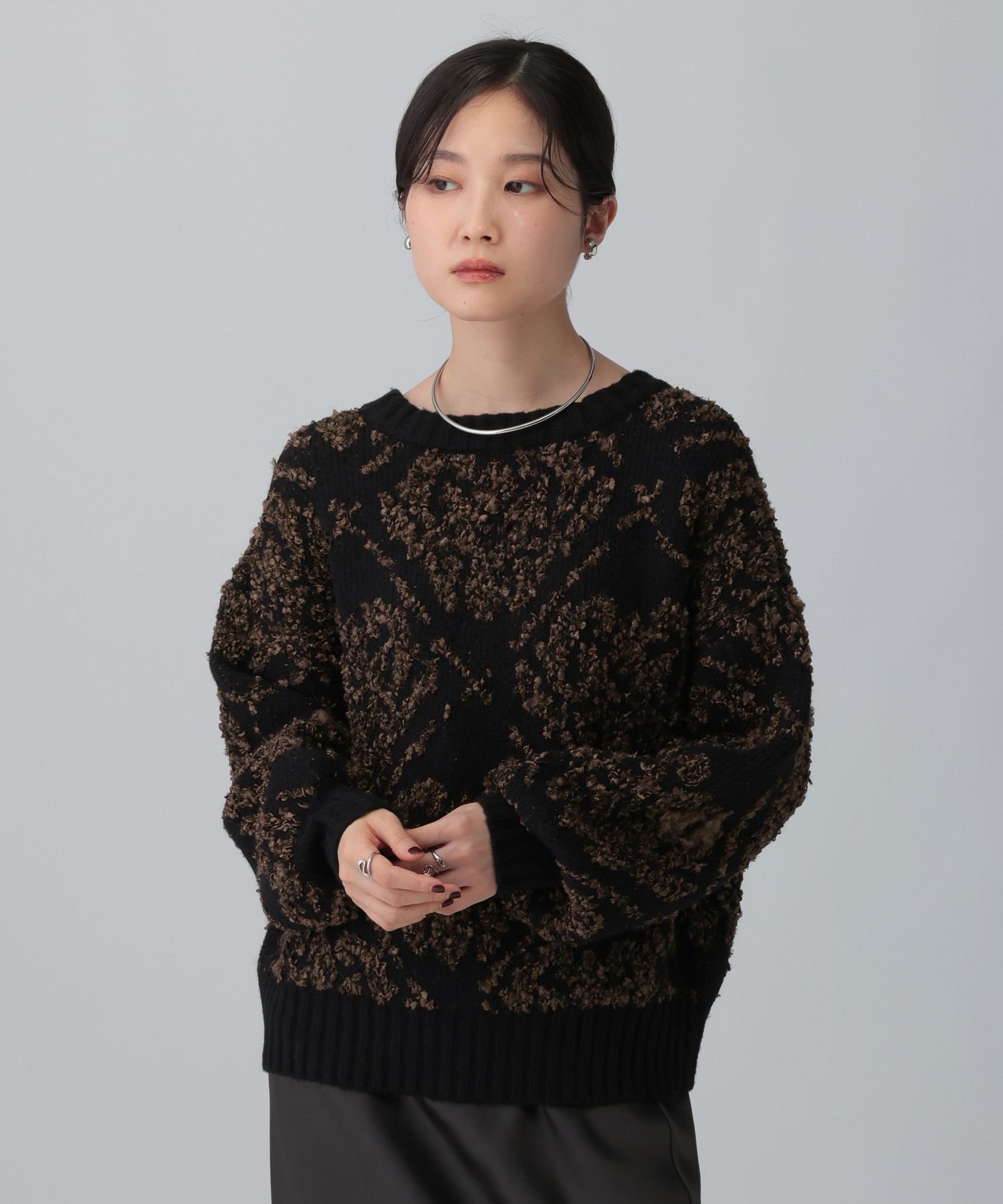 LEPSIM 3.5ゲージペルシャ柄プルオーバー レプシィム トップス ニット ブラック オレンジ グレー【送料無料】のサムネイル