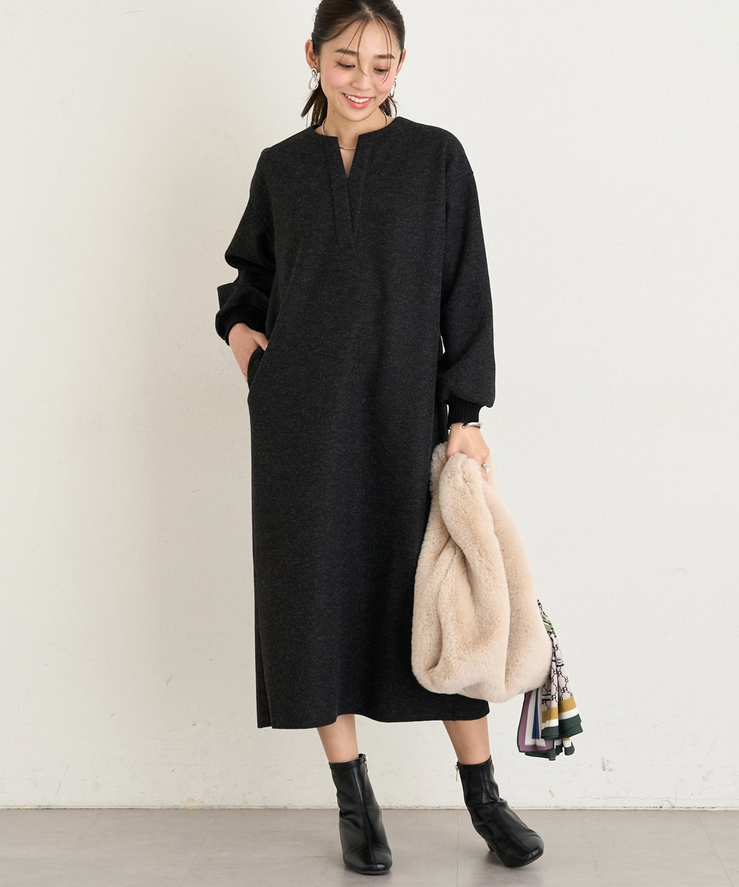 un dix cors 《暖かな着心地》ソフトニットメルトンスキッパーワンピース アンディコール ワンピース・ドレス その他のワンピース・ドレス グレー【送料無料】