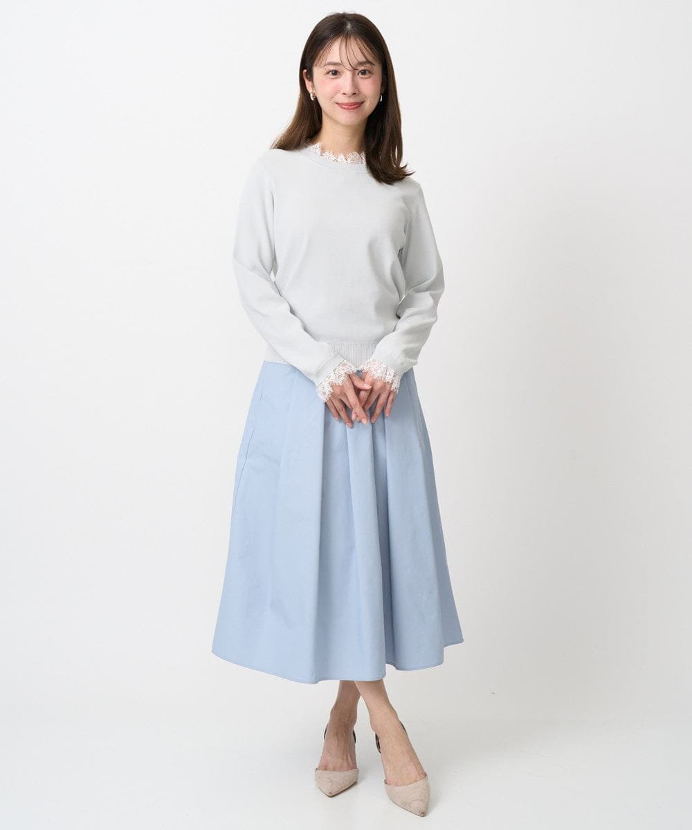 MK MICHEL KLEIN（小さいサイズ） 【小さいサイズ】レースデザインコンパクトニット/洗える メゾンドゥサンク トップス ニット ネイビー