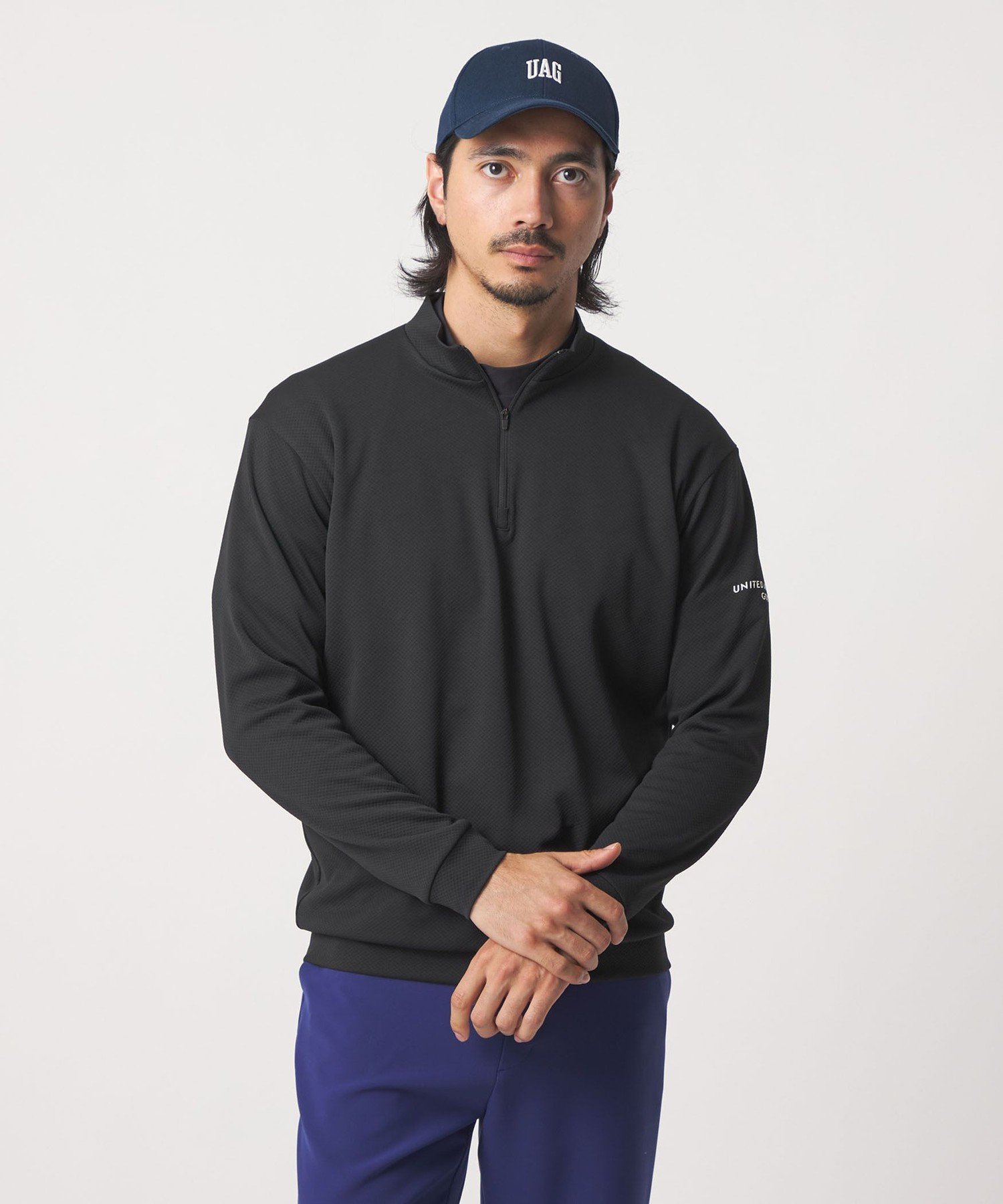 UNITED ARROWS GOLF ダブルピケ クウォータージップ プルオーバー 吸水速乾 ユナイテッドアローズ トップス カットソー・Tシャツ ブラック ホワイト【送料無料】