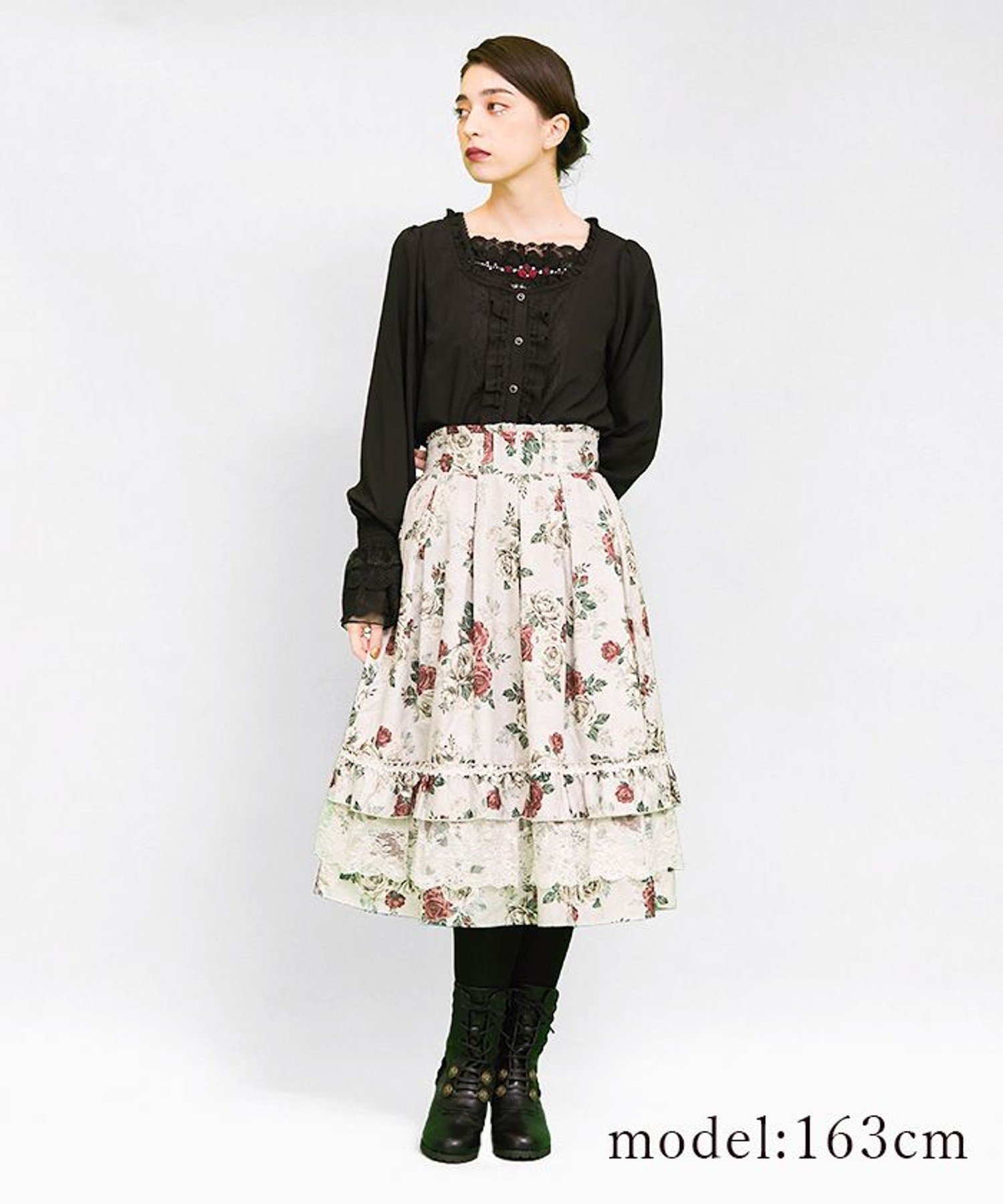 axes femme 20th/ローズ柄スカート アクシーズファム スカート ロング・マキシスカート レッド ベージュ【送料無料】のサムネイル