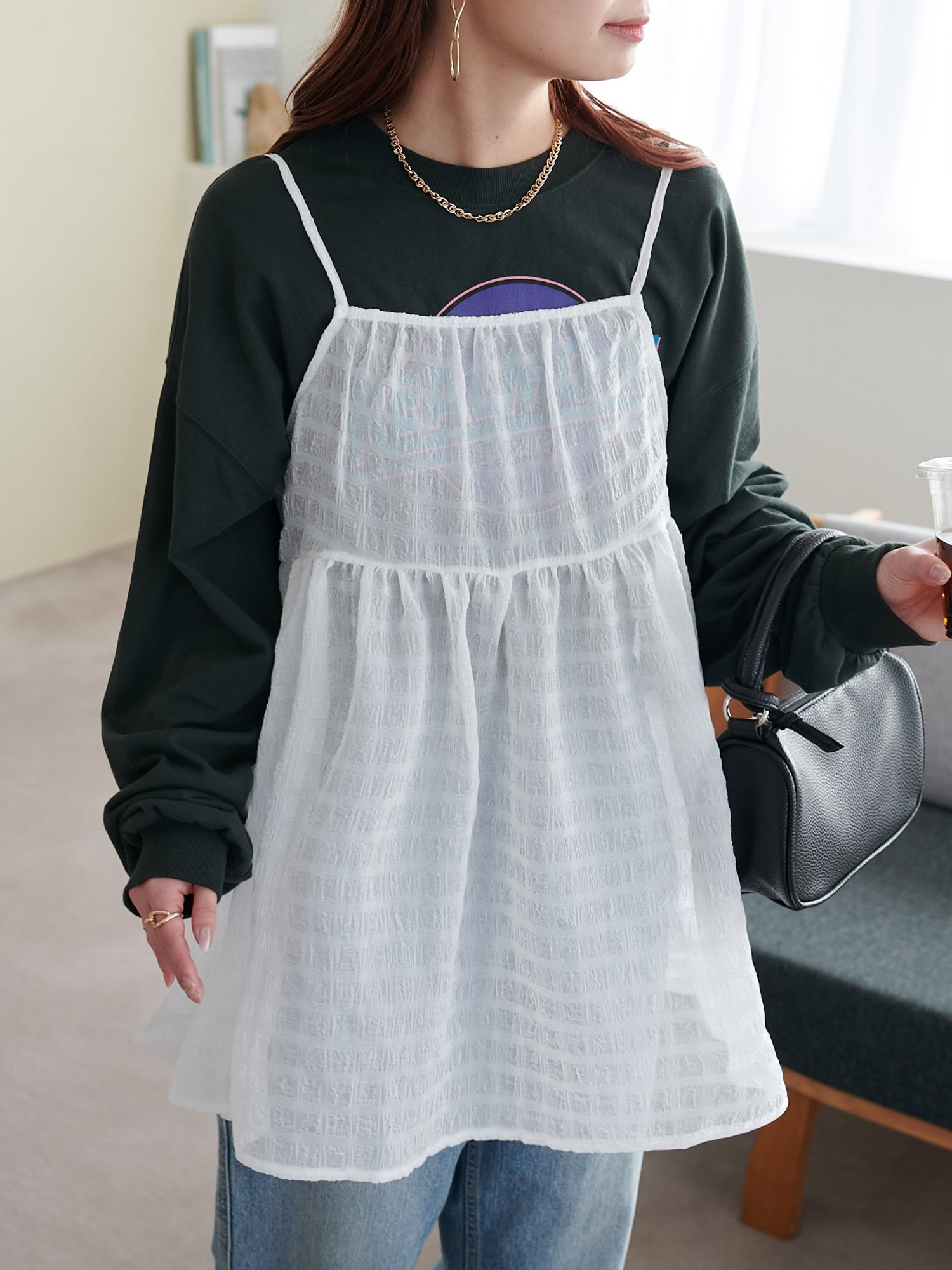 【SALE／75%OFF】Discoat 【WEB限定】ぽこぽこキャミチュニック ディスコート トップス カットソー・Tシャツ ホワイト ベージュ ピンク ブラックのサムネイル