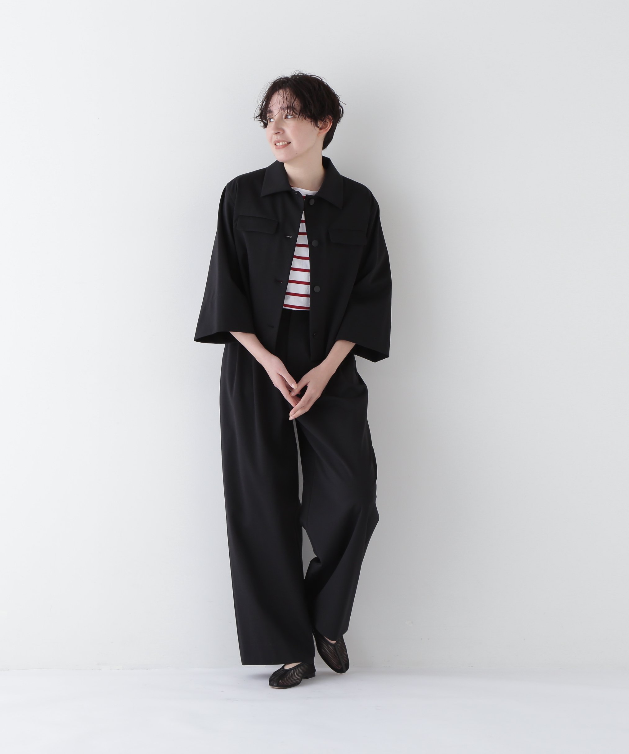 human woman ◆コットンナイロンポンチSTブラウス ヒューマン ウーマン トップス シャツ・ブラウス ブラック