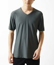 MK MICHEL KLEIN homme 【接触冷感 / ひんやり】 スリップウエーブジャガードVネックTシャツ ミッシェルクランオム トップス カットソー・Tシャツ ブラック ブラウン ホワイト【送料無料】