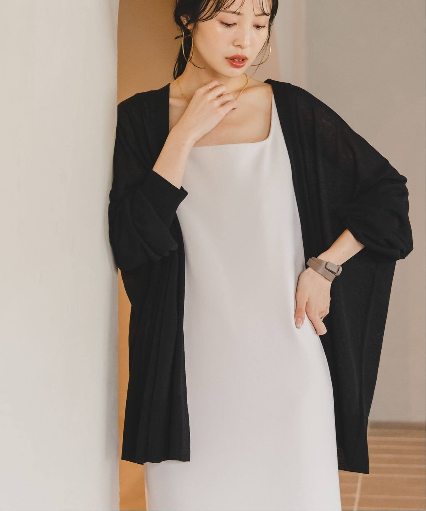 NOBLE 《WEB限定追加》【洗える】18Gシアー オーバーサイズカーディガン2 ノーブル トップス カーディガン ブラック ブラウン【送料無料】のサムネイル