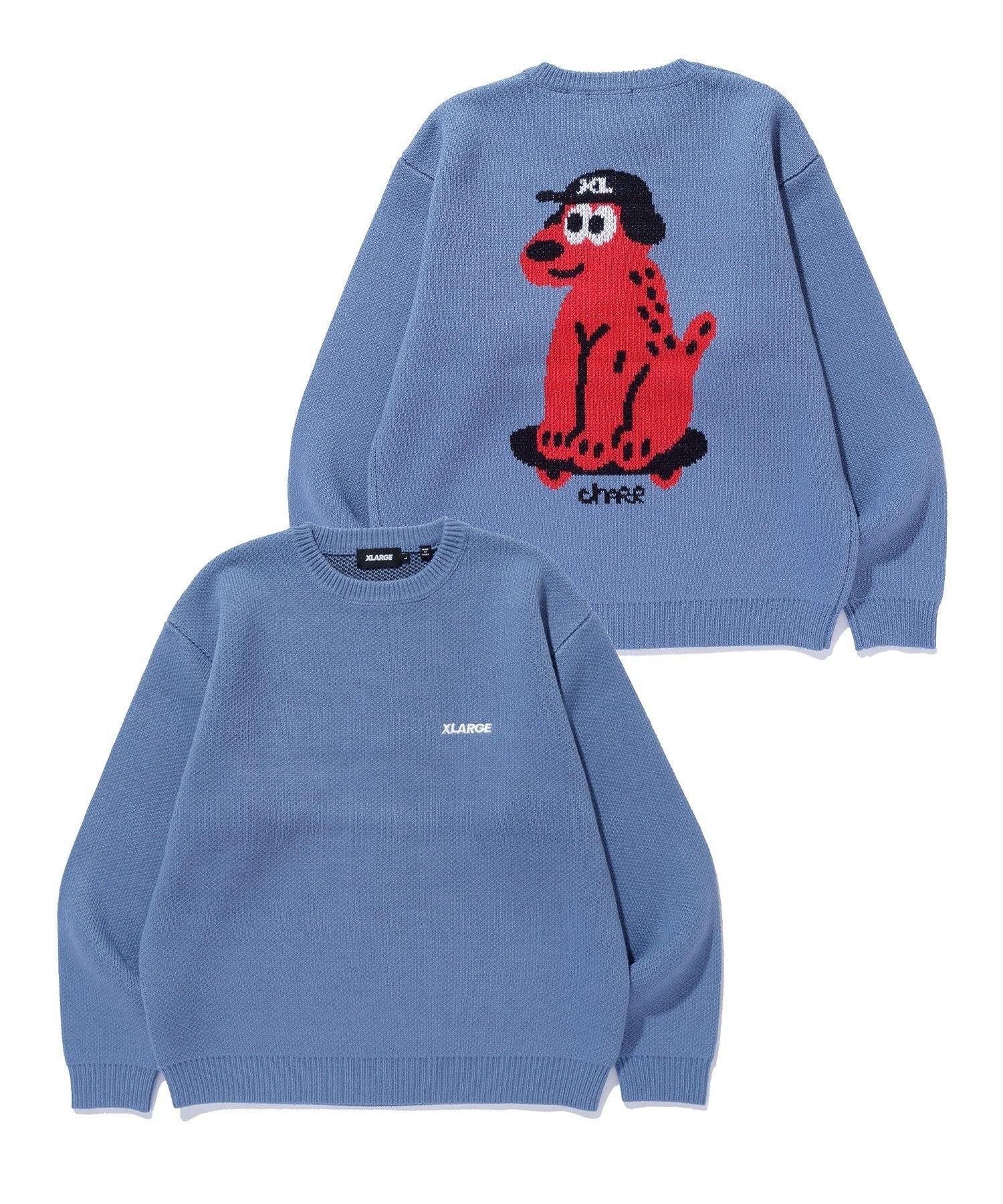 ONE CHU CREWNECK KNIT SWEATER エクストララージ トップス ニット ブルー ブラック