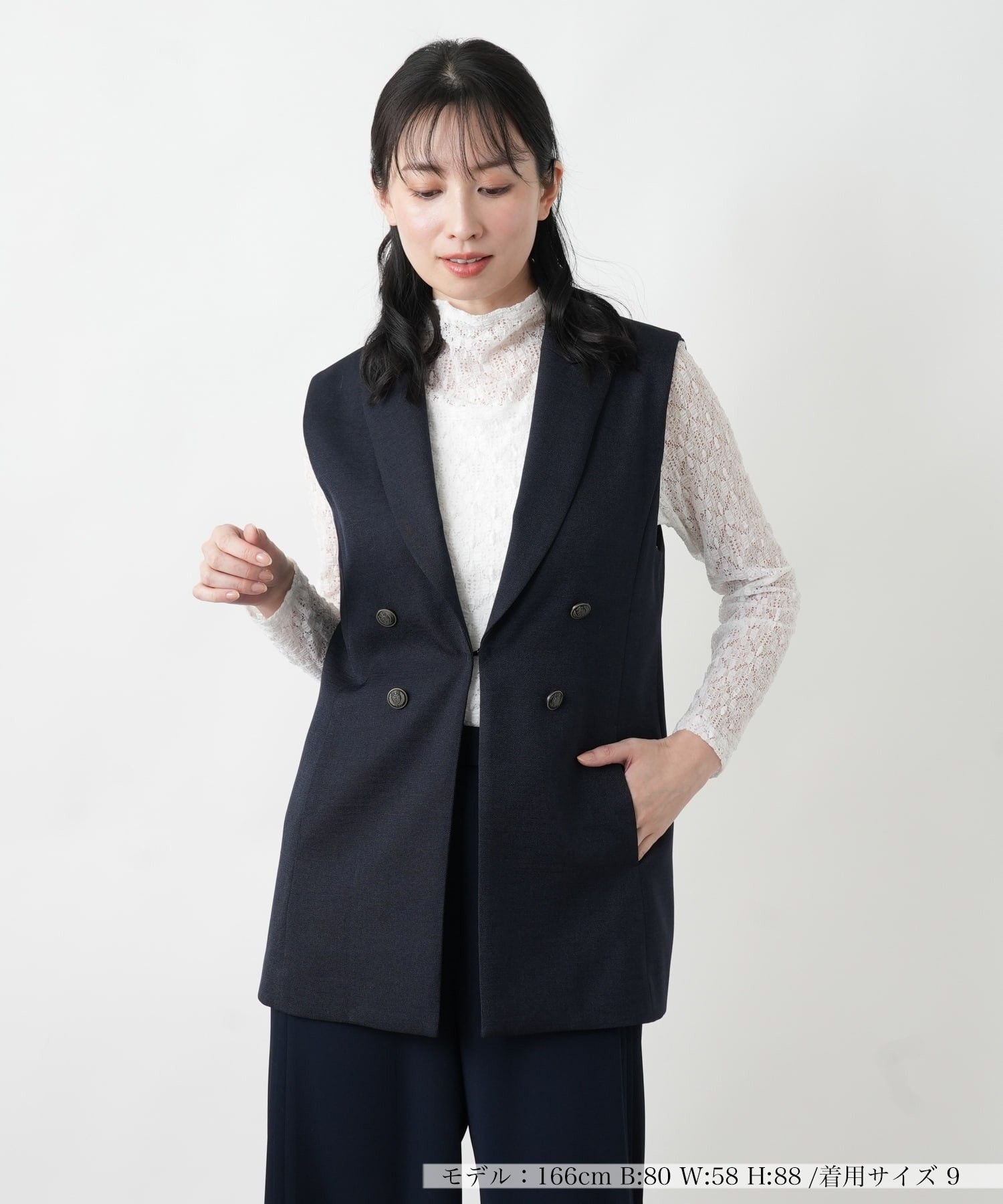 【SALE／59%OFF】Leilian 洗えるジレ レリアン トップス ベスト・ジレ ベージュ ネイビー グレー【送料無料】